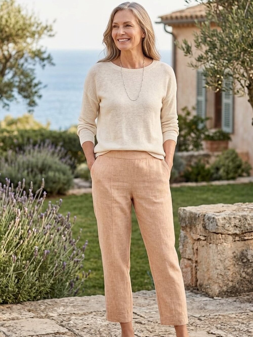 PureJill Women's 100% Linen Pants Peach Beige Medium J Jill Beachy Pull On